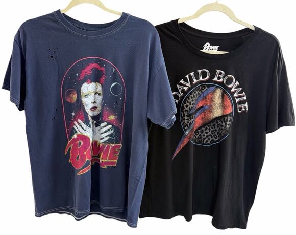 Bowie Tops - David Bowie T-Shirts Bundle Of 2 Womens Large Black Blue Distressed Casual Rock